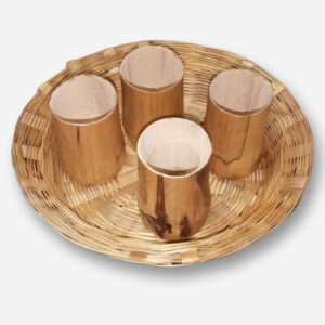 Bamboo Serving Tray with 4 Cups