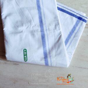 Thin Blue Border Thick Cotton Dhoti - Premium