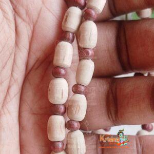 Fancy Dull Cream-Maroon Tulsi Beads Mala
