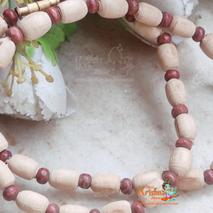 Fancy Dull Cream-Maroon Tulsi Beads Mala