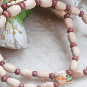 Fancy dull cream-maroon tulsi beads mala