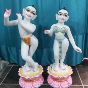 Hindu White Marble Iskcon Radha Krishna Statue