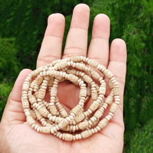 Cream Counting Radha Carved BeadsTulsi Kanthi Mala - Premium