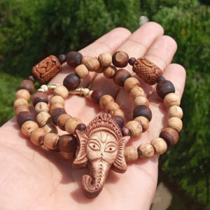 Shri Ganesh Face Tulsi Locket Mala With Om Beads