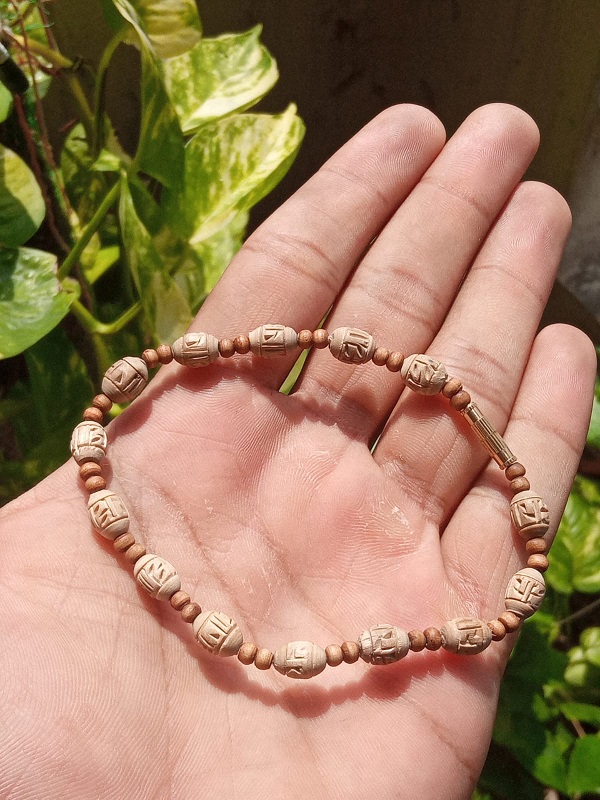 Mirdang Shaped Radha Naam Tulsi Beads Bracelet - Classic