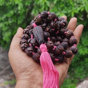Shyma Tulsi lotus beads knotted jap mala 108 + 1 guru bud bead - 14 mm