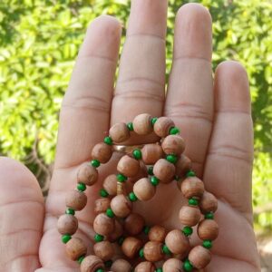 One Round Tulsi Beads Kanthi Mala With Green Crystal