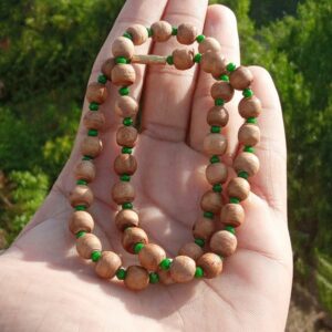 One Round Tulsi Beads Kanthi Mala With Green Crystal