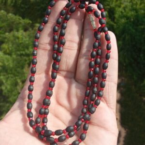 Dark Beads Shyama Tulsi Kanthi Mala with Red Crystal - 2 Round