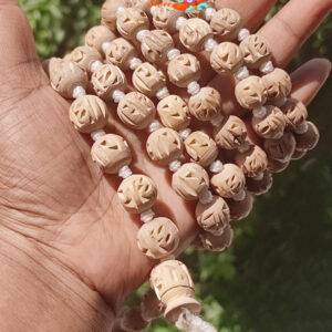 Iskcon Radha Carved Round Tulsi Japa Beads Mala