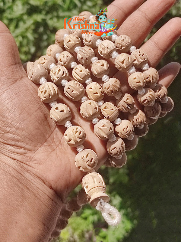 Iskcon Radha Carved Round Tulsi Japa Beads Mala