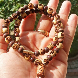 Beautifully Designed Om Carved Beads Tulsi  Kanthi Mala
