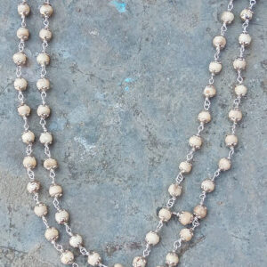 108 + 1 Silver Flower Capped Tulsi Beads Mala for Men and Women