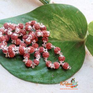 54+1 Rudraksha Beads Mala with Silver Flower Caps
