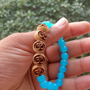 Original Tulsi OM Beads Bracelet with Sky Blue Natural Stone