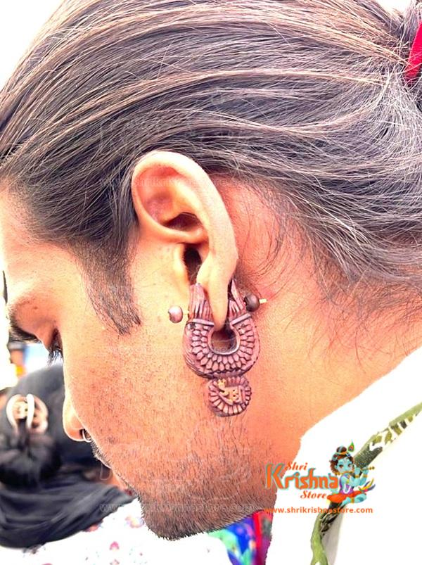 Handmade Krishna Carved Tulsi Earrings – Vrindavan
