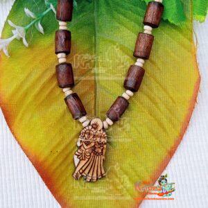 Brown Tulsi Necklace With Radha Krishna Pendant, Tulsi Mala