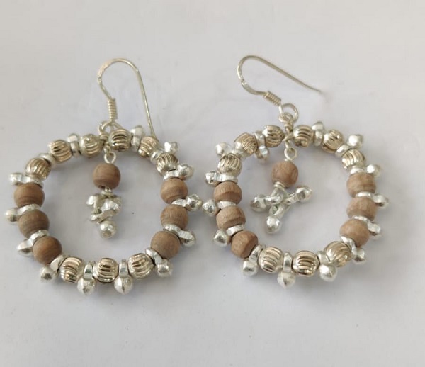 Sterling Silver Tulsi Beads Design Kundal Set