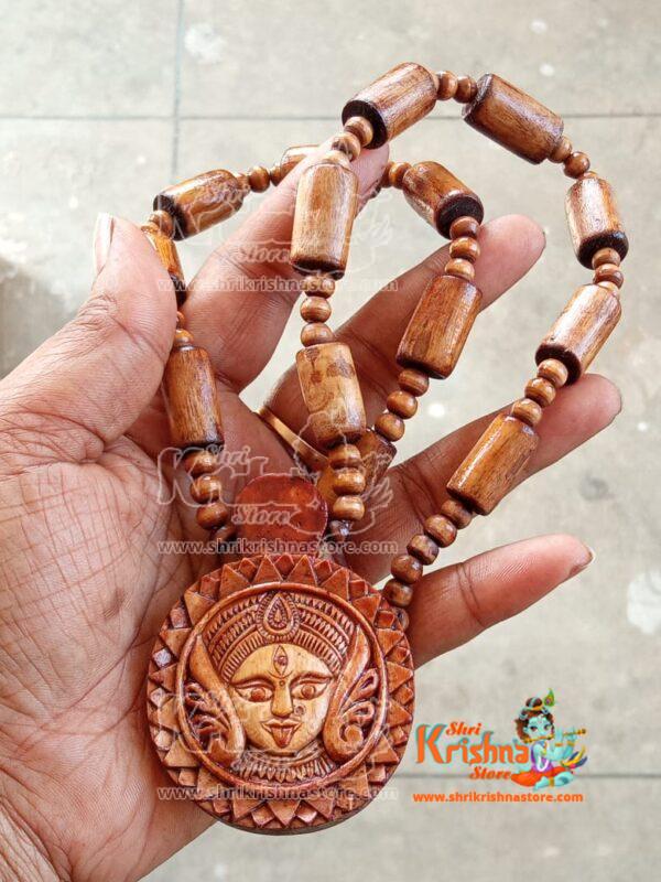 Beautifully Design Kali Maa Tulsi Carved Locket Pendant Mala