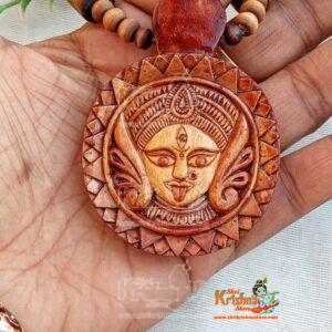 Beautifully Design Kali Maa Tulsi Carved Locket Pendant Mala