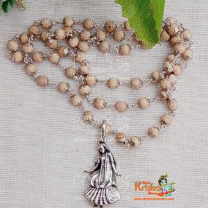 Shri Radha Rani Sterling Silver Tulsi Locket Necklace Mala