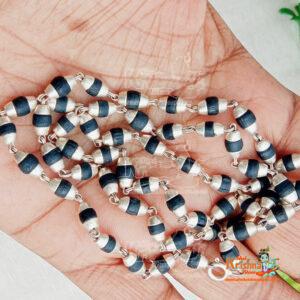 Sterling Silver Black Rosary Beads With Silver Cap Tulsi Mala