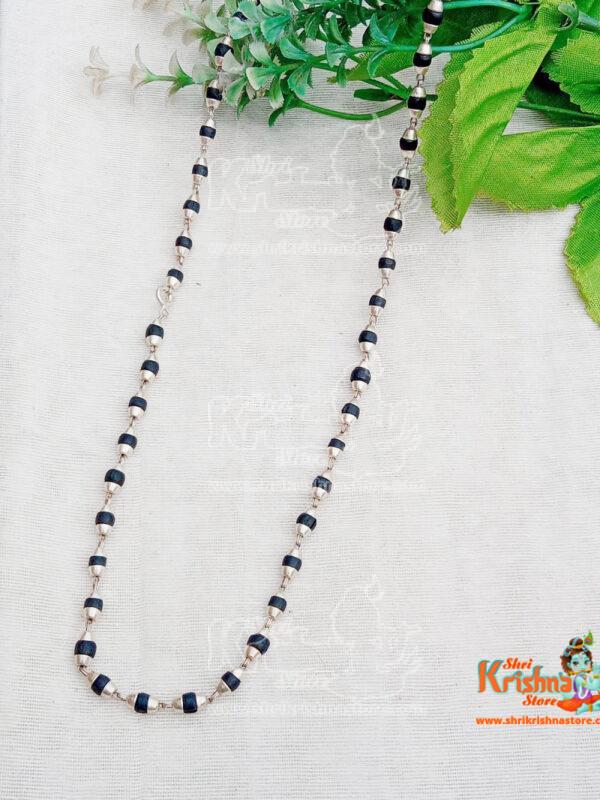 Sterling Silver Black Rosary Beads With Silver Cap Tulsi Mala