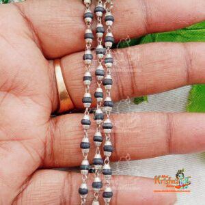 Sterling Silver and Natural Black Tulasi Basil Rosary Beads Chain ( Silver Purity 92.5 % )
