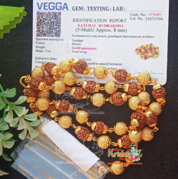 Gold Mukhi Rudraksha Mala, Rudraksha Bead Mala for Neck