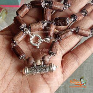 Silver Hare Krishna Maha Mantra Kavach, Pendant Tulsi Mala