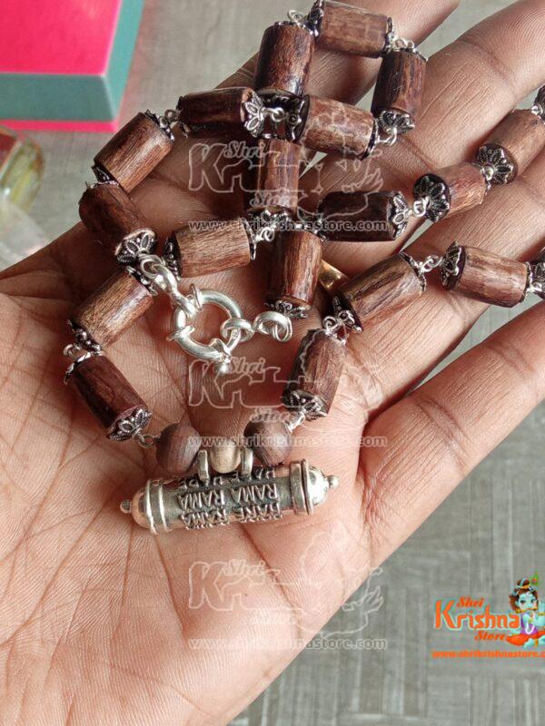Silver Hare Krishna Maha Mantra Kavach, Pendant Tulsi Mala