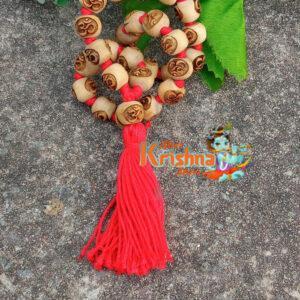 Om Naam 27 Beads + 1 Guru Bead Tulsi Japa Mala with Red Tassel