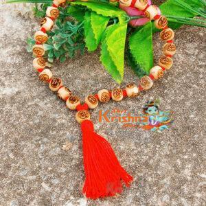 Om Naam 27 Beads + 1 Guru Bead Tulsi Japa Mala with Red Tassel