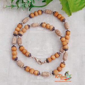 Radha Naam Hand Carved Silver Tulsi Kanthi Mala - 19 Inches