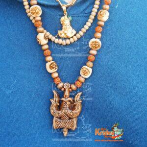 Lord Shiva Trishul Damru Original Tulsi Locket With Panchmukhi Rudraksha Mala