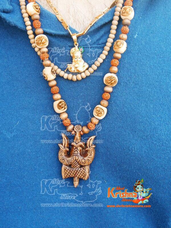 Lord Shiva Trishul Damru Original Tulsi Locket With Panchmukhi Rudraksha Mala