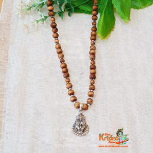 Silver Narasimha Locket with Original Tulsi and silver Beads Kanthi Necklace