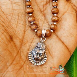 Silver Narasimha Locket with Original Tulsi and silver Beads Kanthi Necklace