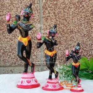 Hand Painted Standing Lord Krishna Black Idol made of Asthdatu - Solid / Premium