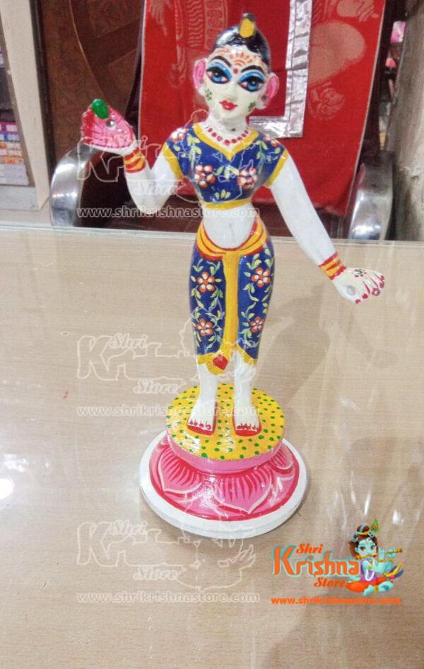 Standing Brass Hand Painted Radha Rani Beautiful Design Murti