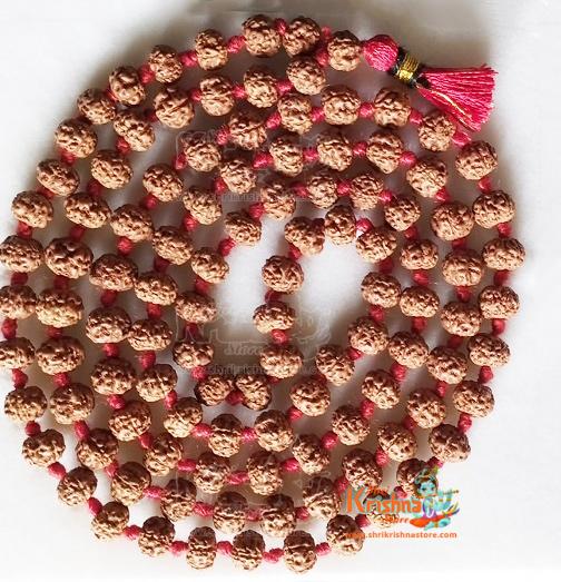 6 Mm Knotted Rudraksha Mala 108 + 1 Prayer Beads, Long Red Tassel, Necklace, Mens Mala