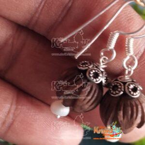Beautifully designed lotus Tulsi Beads earring in  sterling silver