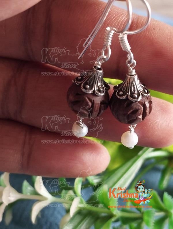 Sterling Silver cap Tulsi Beads Design Earrings