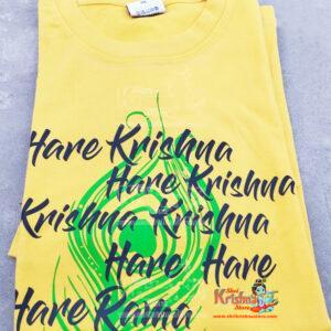 Yellow T-Shirt: Peacock Feather with Hare Krishna Mantra