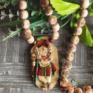 Rangeela Krishna Locket With Knotted Tulsi Radha Carved Beads Mala