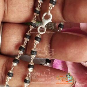 18 inch Sterling Silver Beautifully Designed Natural Black Tulsi Beads Mala