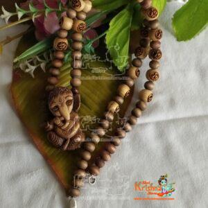 Ganesh ji Tulsi Locket Mala With Om Carved Tulsi Beads