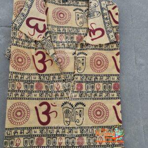 Men's Loose Fit Traditional Cotton Om Printed Short T-Shirt for Pooja/Casual/Wedding Rituals
