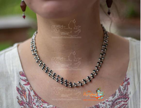 Black Tulasi Silver 3 Round Kanthi Mala