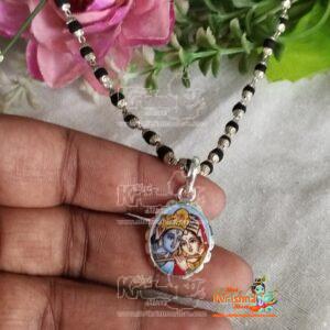 Radhe Mohan Meenakari silver pendant with black silver tulsi chain